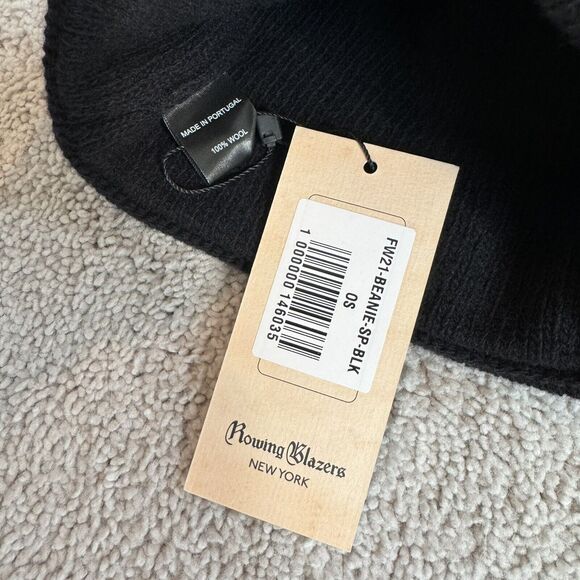 Rowing Blazers Black Stretch Knit Multicolor Logo Unisex Wool Beanie Hat OS NEW - Picture 5 of 7